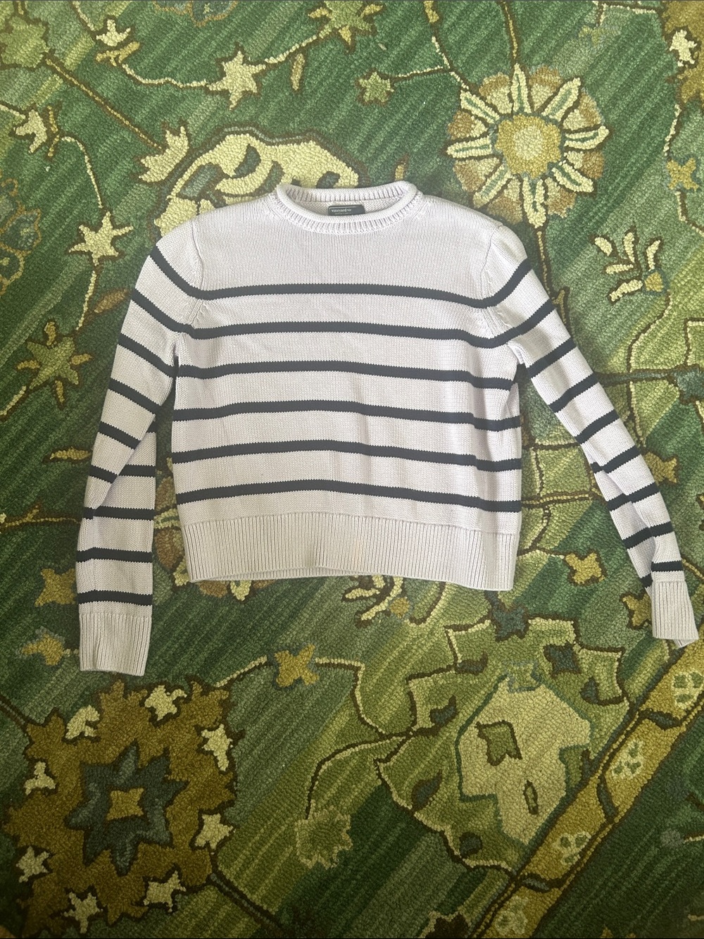 Vineyard Vines White Crewneck Sweater Lavender with Navy Stripes - Picture 2 of 4